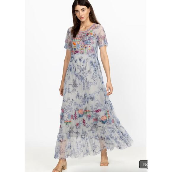EUC Johnny Was $350 Logan Tierred Embroidered Mesh Maxi Dress - Picture 8 of 9